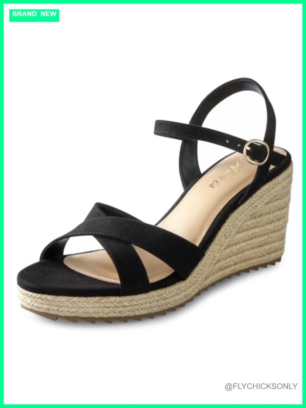 Wedge Sandals Open Toe Cross Band Ankle Strap High Heel Espadrille